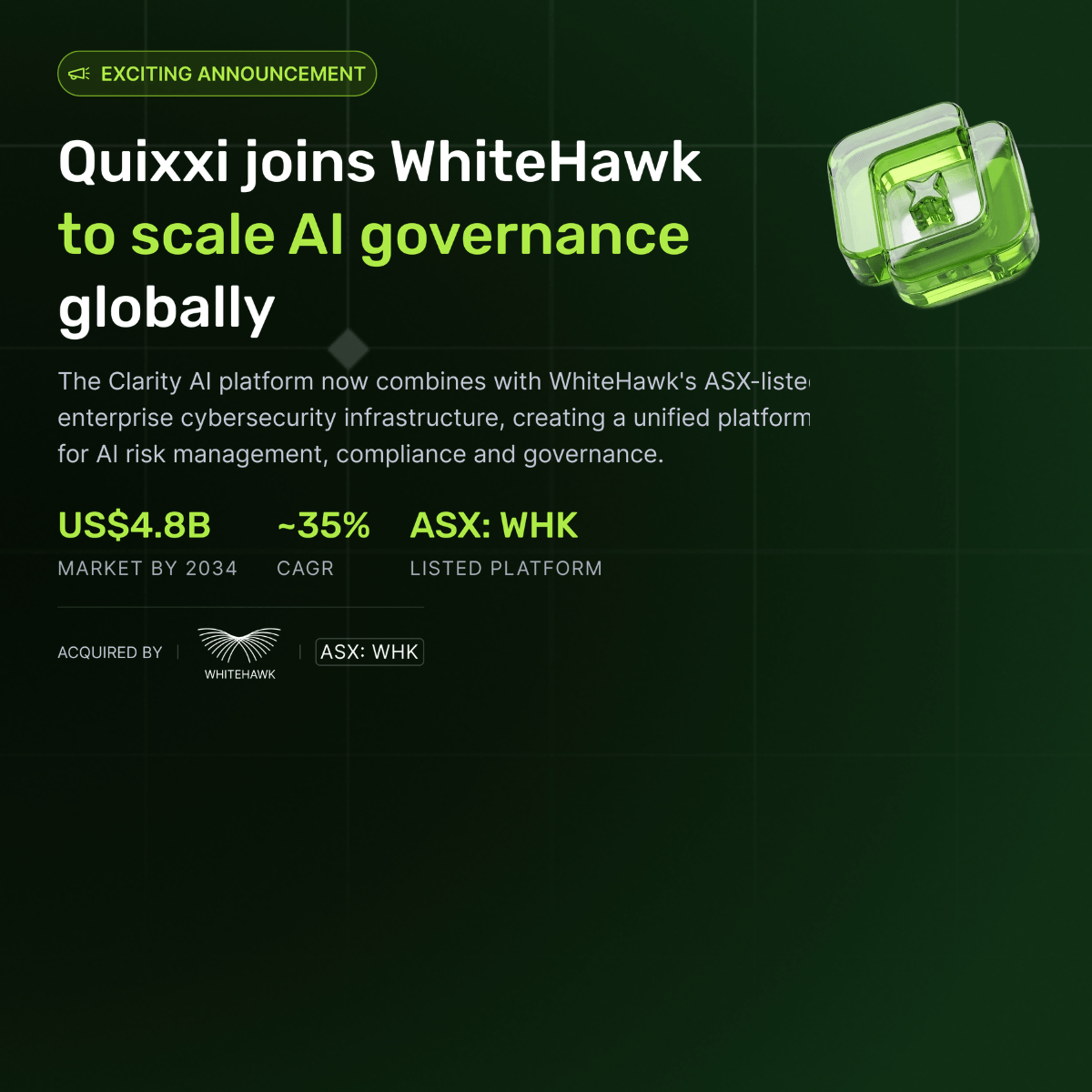 LAKEBA’S QUIXXI ACQUIRED BY ASX-LISTED WHITEHAWK (ASX:WHK)